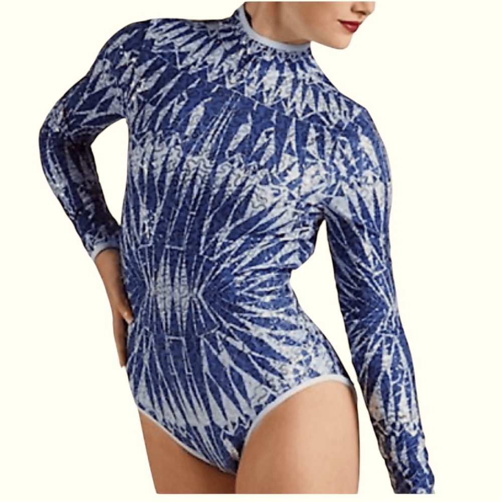 WEISSMAN STARBURST PRINT SEQUIN LEOTARD PL11689 🔵🩶 Medium Child worn once